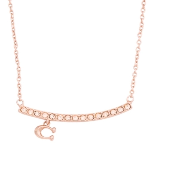 Coach Signature Pave Bar Necklace Rose Gold NWT - Picture 1 of 3